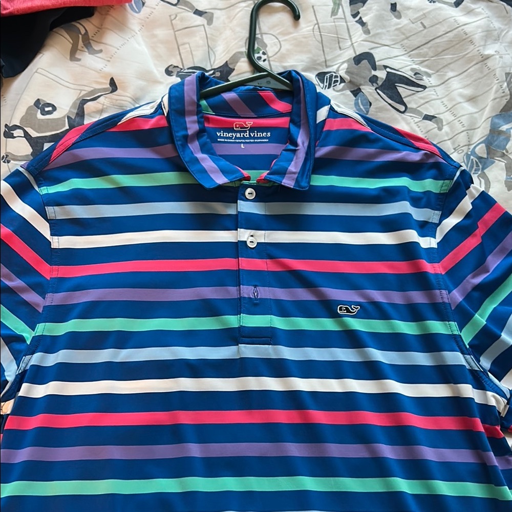 Vineyard Vines Men’s Striped Polo - Blue & Green & Pink